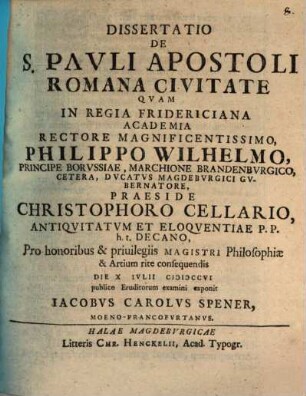 Diss. de S. Pauli Apostoli Romana civitate