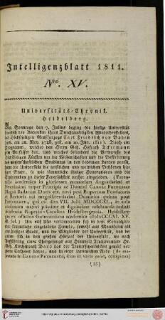 Intelligenzblatt Nro. XV