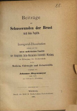 Beiträge zu Schusswunden der Brust durch kleine Projektile