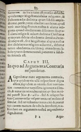Caput III. In quo ad Argumenta Contraria respondetur.