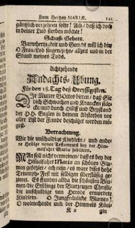 141-151, Achtzehende Andachts-Ubung. Neunzehende Andachts-Ubung. Zwaintzigste Andachts-Ubung.
