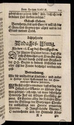 141-151, Achtzehende Andachts-Ubung. Neunzehende Andachts-Ubung. Zwaintzigste Andachts-Ubung.