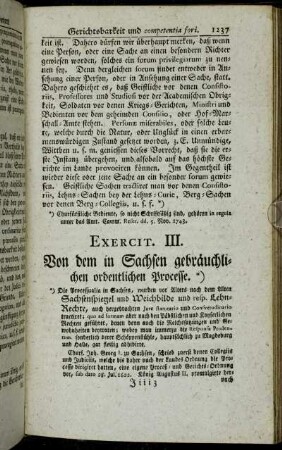 Exercit. III. Von dem in Sachsen gebräuchlichen ordentlichen Processe.