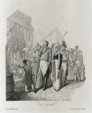 Der Landadel : Opiz, Georg Emanuel. Der Landadel. Aus; Leipziger Messe, H. 1. Stich, koloriert; 28 x 24 cm. 1825. Leipzig: Stadtgeschichtliches Museum XV B KK 35