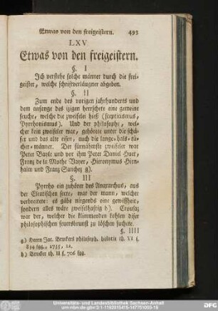 LXV Etwas von den freigeistern.