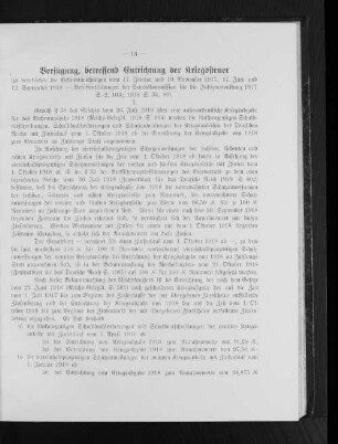 Verfügung, betreffend Entrichtung der Kriegssteuer