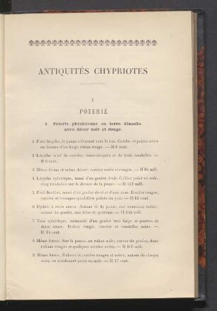 Antiquités chypriotes I. Poterie