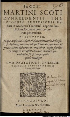 Disputatio de prima simplicium ... generatione
