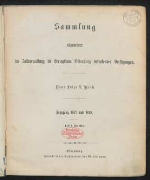 5.1877/78: Sammlung allgemeiner die Zollverwaltung im Herzogthum Oldenburg betreffender Verfügungen