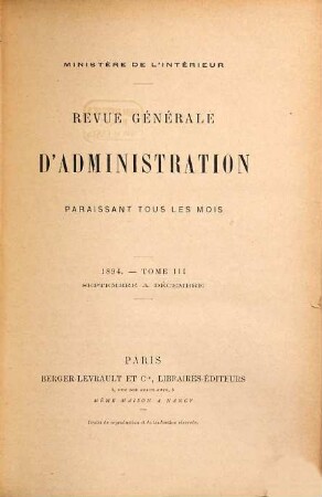 Revue générale d'administration. 51.1894 = Sept. - Dez.
