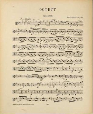 Octett (in B-Dur) : für zwei Violinen, Bratsche, Violoncell, Contrabaß, Clarinette, Horn und Fagott ; Op. 62 ; seinem Freunde Herrn C. Bargheer in Hamburg zugeeignet