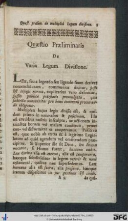 Quaestio Praeliminaris.