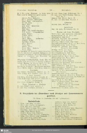 B. Häuserbuch : B. Verzeichnis der Einwohner nach Straßen und Hausnummern geordnet