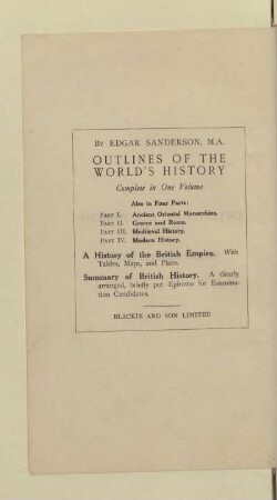 BY EDGAR SANDERSON, M.A OUTLINES OF THE WOLRD'S HISTORY