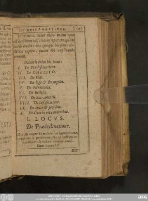 I. Locus. De Praedestinatione.