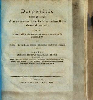 Dispositio chemico-physiologica alimentorum hominis et animalium domesticorum