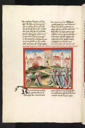 Abimelech läßt Feuer an die Mauer der Burg von Sichem legen