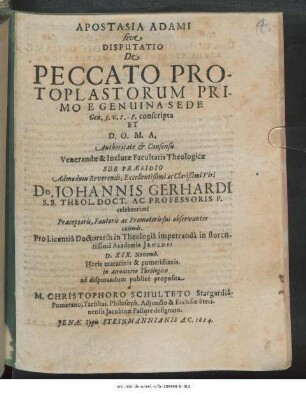 Apostasia Adami sive Disputatio De Peccato Protoplastorum Primo