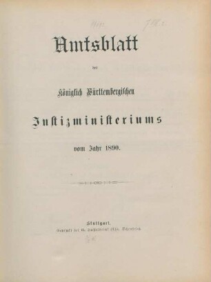 1890: Amtsblatt des Württembergischen Justizministeriums