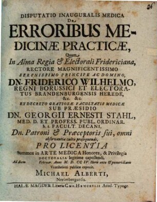 Disputatio Inauguralis Medica De Erroribus Medicinæ Practicæ