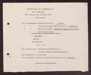 Geschäftsverteilungsplan des Arbeiter- und Soldatenrats Ravensburg