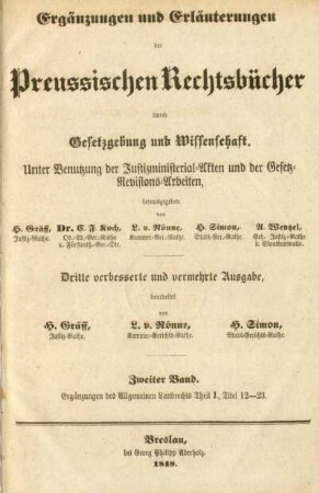 Bd. 2: Ergänzungen zum I. Theil, Titel 12 - 23 : unter Benutzung der Justizministerial-Akten und der Gesetz-Revisions-Arbeiten