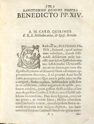 Ad Sanctissimum D. N. Benedictum PP. XIV. Epistola