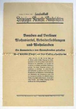 Sonderblatt der "Leipziger Neuesten Nachrichten" zur Bombardierung Berlins durch die britische Luftwaffe