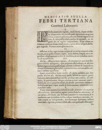 Medicatio Puellae Febri Tertiana Continua Laborantis.