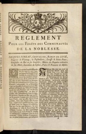 1-8, Reglement Pour Les Forêts Des Communautés De La Noblesse