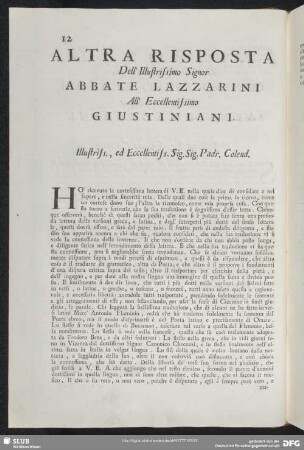 Altra Risposta Domenico Lazzarini - Girolamo Ascanio Giustiniani