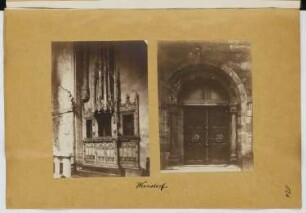 Stiftskirche St. Cosmas und Damian, Wunstorf: Ansicht Portal, Innenansicht (aus: Skizzen- und Fotoalbum 22)