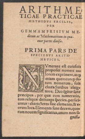 Prima Pars De Speciebus Arithmetices.