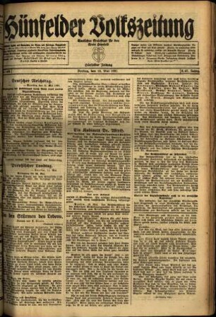 Ausgabe vom Freitag, den 13. Mai 1921.