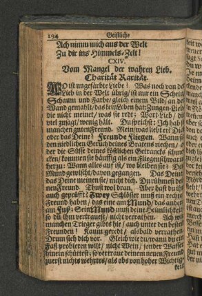 CXIV. Vom Mangel der wahren Lieb. Charität Rarität.