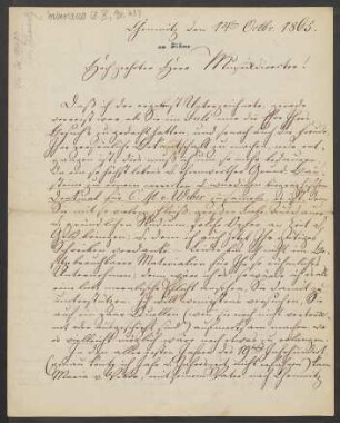 Brief an Friedrich Wilhelm Jähns : 14.10.1865