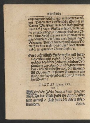 Textus. Johan. XVI. vers. 33.