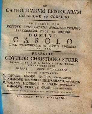 De Catholicarum Epistolarum occasione et consilio