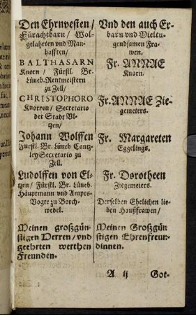 Den Ehrnvesten/ Balthasarn Knorn/ [...] Christophoro Knorren/ Johann Wolffen [...]