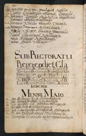 Sommerhalbjahr 1620. Rektorat Theodor Thumm