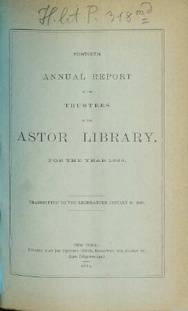Annual report of the trustees of the Astor Library : for the year ... 1888 (1889) = 40