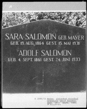 Grabstein von Adolf Salomon (gestorben 1933.06.24) und Sara Salomon, geborene Mayer (gestorben 1931.05.15)