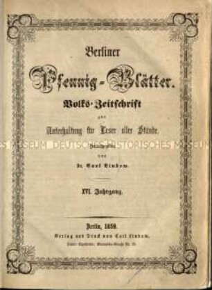 Berliner Pfennigblätter 16. Jahrgang 1859