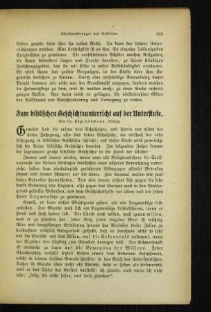 Zum biblischen Geschichtsunterricht auf der Unterstufe
