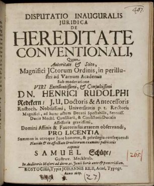 Disputatio Inauguralis Iuridica De Hereditate Conventionali