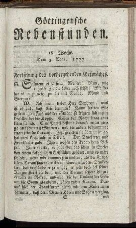 18. Woche. Den 3. Mai, 1777