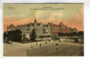 Stettin. Paradeplatz mit Feldenhofbrunnen u. Oberpostdirektion.