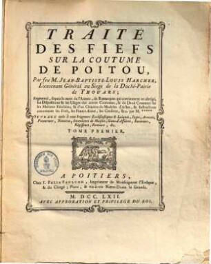 Traité des fiefs sur la coutume de Poitu, 1