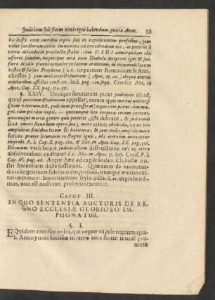 Caput III. In Quo Sententia Auctoris De Regno Ecclesiae Glorioso Impugnatur.