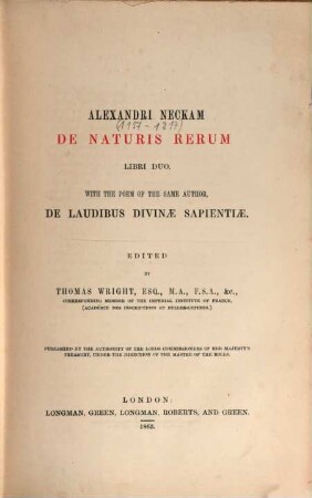 Alexandri Neckam De naturis rerum : libri duo